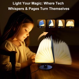QXMGCBOK MagicBook Light - Smart Voice-Activated Book Lamp with Auto-Open/Close, Adjustable Stand & 10W RGB Desk Light for Home/Office Decor (Novelty Reading Lamp) (Art Deco 1)