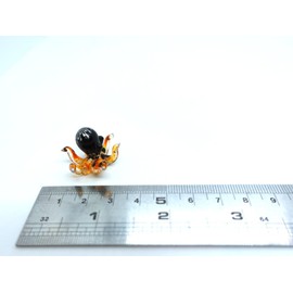 Sansukjai Octopus Tiny Figurines Hand Blown Color Glass Art Animals Collectible Gift Home Decor (Black Orange)