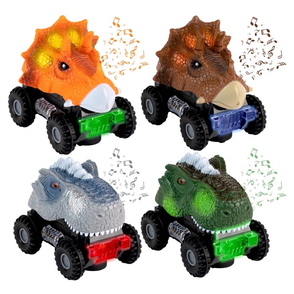 ToyVelt 2021 Edition Dinosaur Pull Back Cars Toys for Kids – 4 Pack Cars Fun Dinosaur Car Set with Exciting Lights, Sounds - Birthday, Christmas, for Boys and Girls Ages 3-10 Years Old