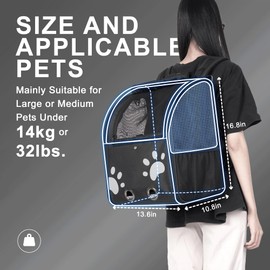 Moysoon Cat Backpack Carrier, Breathable Cat Carrier Large Space UP 32 lb, Large Reflective Pet Carrier Backpack, Ventilated Mesh Dog Travel Pet Backpack for Hiking Walking Outdoor (Black).