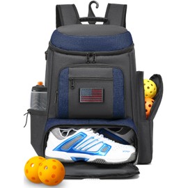 HAMBOLY Pickleball Bag for Men & Women, Large Pickleball Backpack with Shoes Compartment and Cooler, Fence Hook Design