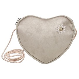 Alpenflüstern Herztasche Strass-Edelweiß Greta - Damen Trachtentasche in Herzform, Schultertasche fürs Dirndl, Herz Handtasche zur Tracht, Dirndltasche (taupe-grau) DTA103