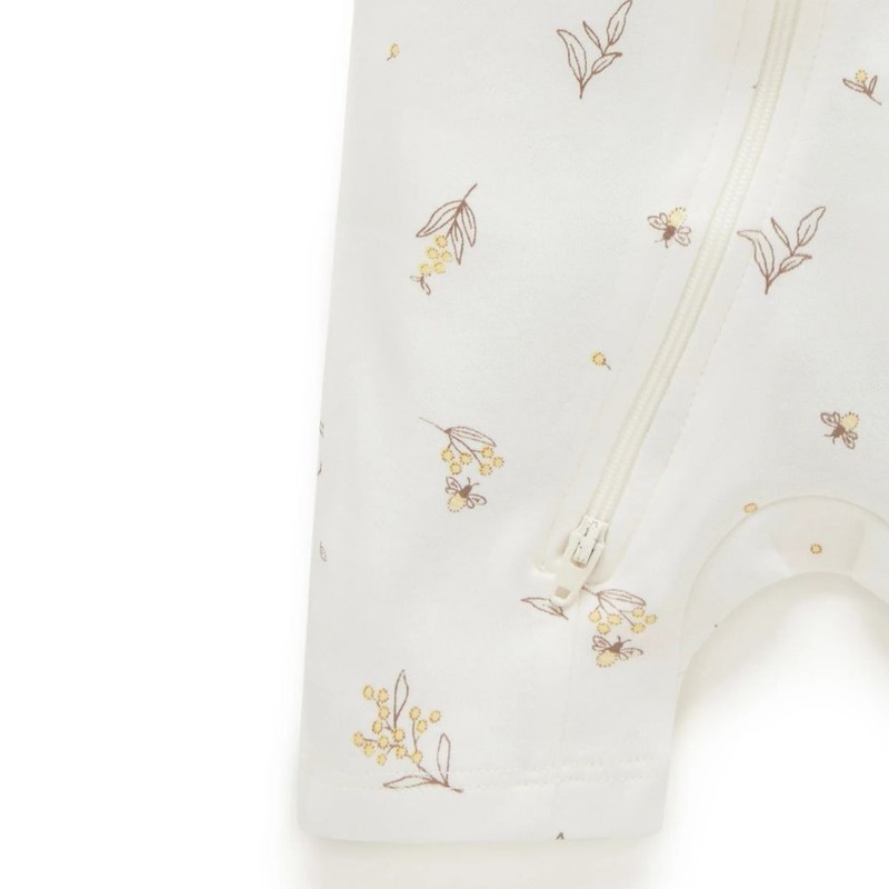 Purebaby Short Sleeve Zip Growsuit - Wattle Bee, 0