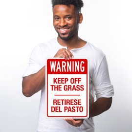 Warning Keep Off The Grass Bilingual Sign, 10x14 Inches, 55 mil Thick HDPS (high Density polystyrene), Made in USA