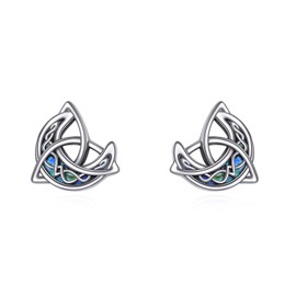 Celtic Moon Stud Earrings 925 Sterling Silver Abalone Shell Crescent Celtic Knot Triangle Vintage Stud Earrings Irish Jewellery Gifts for Women