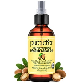 PURA D'OR (4 oz) Organic Moroccan Argan Oil 100% Pure Cold Pressed, USDA Certified Organic, All Natural Anti-Aging Moisturizer Treatment for Face, Hair, Skin & Nails, Men & Women (Packaging may vary)