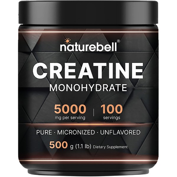 NatureBell Creatine Monohydrate Powder 500g, 5,000mg Per Serving | Micronized,