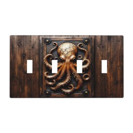 LuHuoLu Decorative Light Switch Cover Plate Vintage Octopus 4 Gang Wall Plate Oversized Quad Toggle Switch Cover Plate Jumbo Faceplate for Bedroom Home Decor