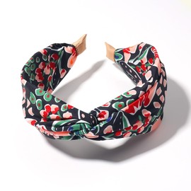 QDTK Flower Headbands Floral Twist Headbands Fashion Fabric Knot Wide Hairbands Spring Summer Floral Hair Bands Bandana Hair Accessories for Autumn Holiday(Dark Blue)