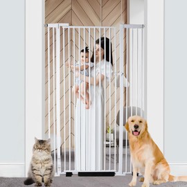 NexusSmash 55.1 inch Extra Tall Pet Gate Baby Gate, Extra Wide Adjustable 29.92"-43", Pressure Mounted Walk Through Swing Safety Dog Gate for Stairs, Doorways, Kitchen, White