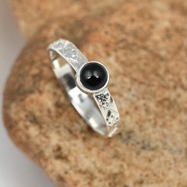 JEWELSTREZORO Onyx Edelstein Bandring 925 Sterling Silber Ring Herren & Damen Bandring Geschenkartikel Handgefertigter Schmuck TSR111G_61 (19.4)