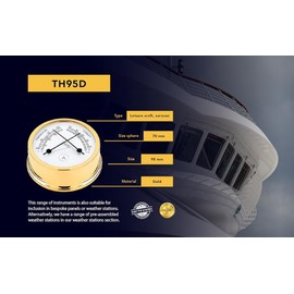 Autonautic - Thermohygrometer - TH95D - Marine Brass Comfortmeter with Gold Finishing Case for Leisure Craft, Caravans, or Motorhomes - 3.74" D x 4.8" W x 1.76" L x 5.46" H - Made in Europe