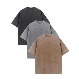 FULLFITALL 3 Pack Oversized T Shirts for Men Vintage T Shirts Cotton Heavyweight Washed Loose Fit Short Sleeve Casual T-Shirts Baggy Unisex Tee Tops
