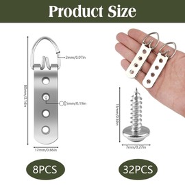 Picture Hanger for Heavy Pictures, Picture Hanger, Picture Hanger with Screws, Robust Hanger for Pictures, Picture Hangers for Photos, Artwork, Clock (8 Pieces, with Screwdriver and 32 Screws)