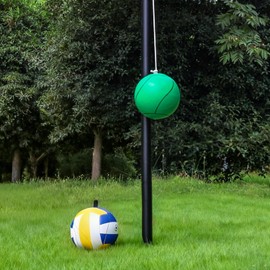 Tetherball Set, Tetherball Ball and Rope, 12 FT Adjustable Tetherball Pole with 2 Rubber Tetherball Ball, Heavy Duty Tetherball and Rope Set with Poles for Outdoor Backyard Lawn