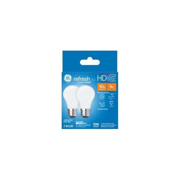 GE Refresh LED Light Bulbs, 40 Watt, Daylight, A15 Ceiling Fan Bulbs (2 Pack)