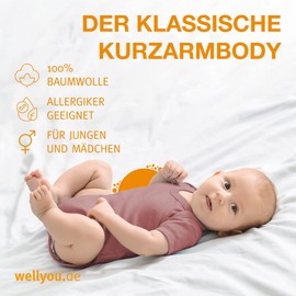 wellyou - Baby Bodysuit Short Sleeve Made of 100% Super Soft Cotton - Set of 2 Short Sleeve Bodysuit Baby for Girls and Boys - Children's Short-Sleeved Bodysuit - First Class Baby Bodysuit - Made in