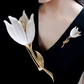 Inateannal Tulip Flower Enamel Brooch Pin Elegant Magnolia Lapel Pin Shawl Buckle Corsage Large Scarf Pin Costume Jewelry for Women Girls