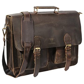 Tuzech Retro Buffalo Hunter Leather Laptop Messenger Bag Office Briefcase College Bag Leather Bag for Men and Women (18 Inches)
