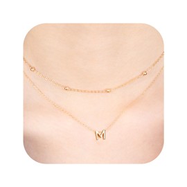 Dexspoeny 2Pcs Gold Layered Initial Necklaces for Women, 14K Gold Layered Necklace Set, Letter Pendant Necklace, 26 Letters A-Z,Dainty Necklaces for Women Trendy Jewelry Gift