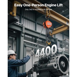 VEVOR Hand Chain Hoist, 2 Ton 4400 lbs Capacity, Manual Chain Block with Upgrade G80 Galvanized Chain, 10 ft Lifting Height, Heavy Duty Pulley Hoist for Garage Warehouse Automotive Machinery, Orange