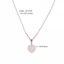 Lovionus89 Natural Heart Love Reiki Healing Crystal Charm Pendant, Mini Glass Beads Chain Necklace for Women Mon, Stone, No Gemstone