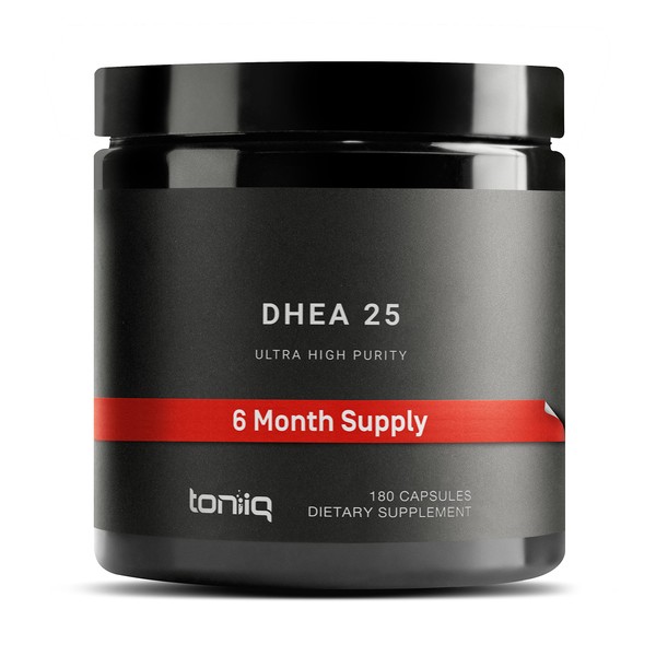 Toniiq Ultra High Strength DHEA Capsules - DHEA for Men and Ladies - 25mg Micronized Formula - 99%+ Highly Purified and Bioavailable - 180 Capsules