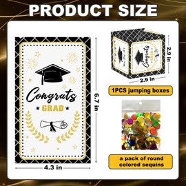 Sirjiera Graduation Explosion Surprise Box, Black White Graduation Surprise Pop Uup Box, Tear Open Pop Up Box, with Colorful Sequins, Suitable for High School College Graduation Party Favors