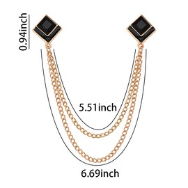 Black Rhinestone Brooch Pin Tassel Chain Brooch Collar Pins Lapel Pin for Men Suits Shirt Collar Brooch Square Crystal Brooch Pin Hanging Chain Lapel Pin for Men Suits Accessories