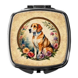 Caroline's Treasures American Foxhound and Flowers Compact Mirror Decorative Travel Makeup Mirror for Women Girls Gifts Pocket Makeup Mirror Folding Handheld