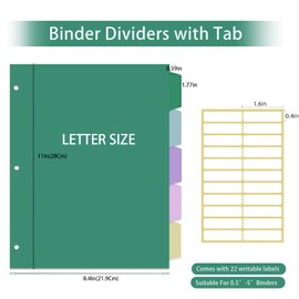 Binder Dividers for 3 Ring Binder,5 Tab Binder Plastic Page dividers with Tab,Colored