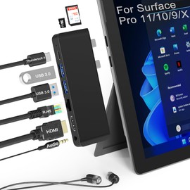 Surface Pro 11 10 9 Docking Station with 4K HDMI,USB-C Thunderbolt 4(8K Video+40Gbps+100W Power),100M Ethernet,USB3.0,SD TF Card Slot, 3.5mm Audio,Triple Display for Surface Pro 11/10/9/X Accessories