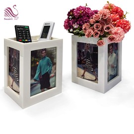 Ivory Color Vase Picture Frame Display 4 Photos, Picture Box Frame for 3.5x5, Multi Picture Frame, Desk Picture Cube, Desk Storage Box, Vase for Flowers, Home Office Decor (1pc)