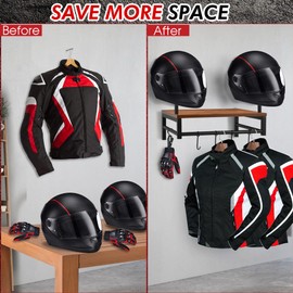 SailStart Motorcycle Helmet Holder Wall Mount,Motorcycle Gear Storage Rack,Helmet Rack with 4 Glove Clips,Helmet Stand is Made of Wood and Metal