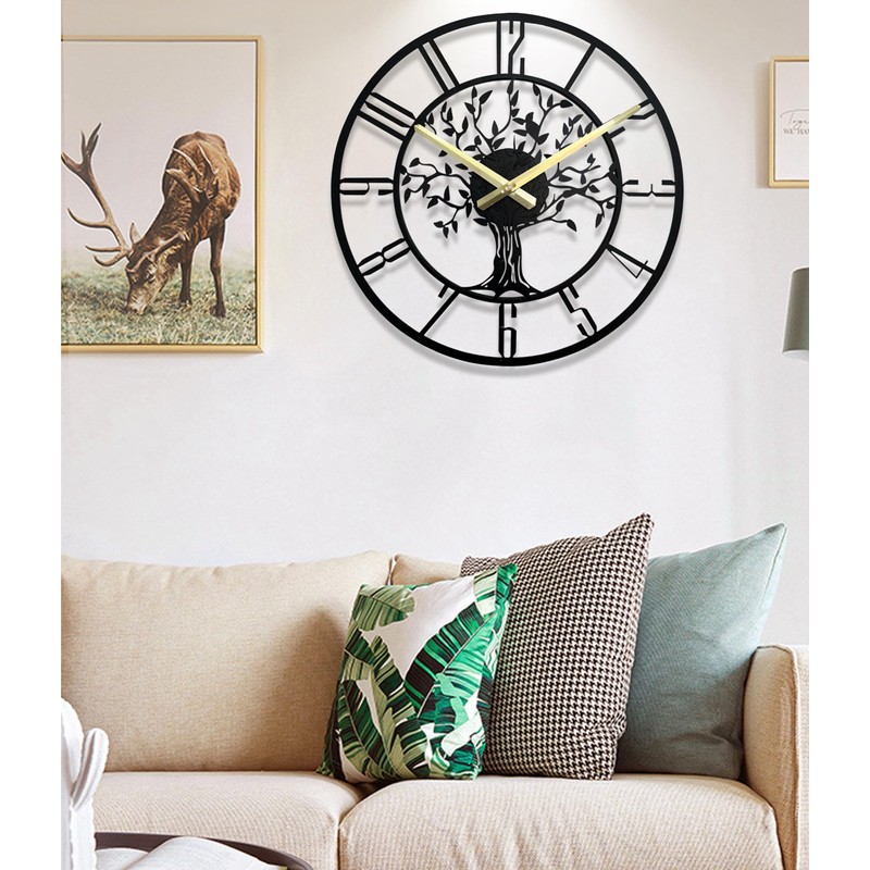 Large Tree of Life Wall Clock, Metal Large Modern Wall