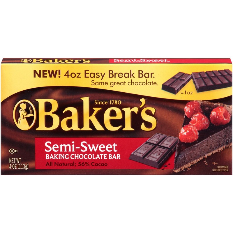 Bakers Semi Sweet Baking Chocolate Bar, 4 Ounce -- 12