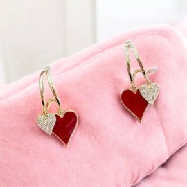 Unbranded Valentines Day Heart Dangle Drop Hoop Crystal Earrings, NEW!!!