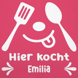 Geschenk mit Namen personalisiert by Shirtracer - Children's Apron Children Boys Girls - Cooking Apron - Here Cooking with Name - Gift Kitchen Accessories Funny, 7 Pink
