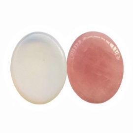 Manekieko Natural Crystal Thumb Worry Stone, Stress Relax Healing Reiki Crystal Bag Palm Stones, Rose Quartz + Opalite