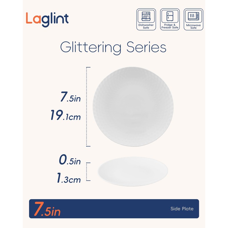 LaGlint 7.5 inch Salad Appetizer Plate Set of 6, Opal