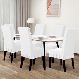Easy-Going Dining Chair Covers Stretch Parsons Chair Slipcover with Skirt Chair Covers for Dining Room Restaurant Banquet (6 PCS, White)