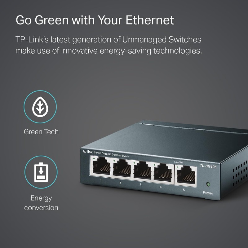 TP-Link TL-SG105, 5 Port Gigabit Unmanaged Ethernet Switch, Network Hub,