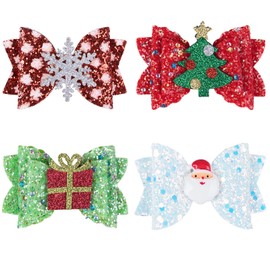 Pack of 4 Christmas Hair Clips Girls Glitter Christmas Hair Accessories Hair Bow Hair Accessories for Children Girls Christmas Party Festival