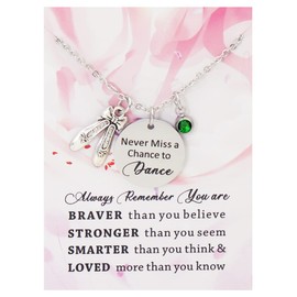 kaisinse Dancer Gift Mever Miss a Chance to Dance Birthstone Necklace You're Braver than You Believe Inspirational Gift for Dancer (May)