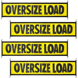 Tranqun 4 Pcs Oversize Load Signs for Trucks 18 x 84 Inch Nylon Mesh Oversize Load Banner with Metal Hooks and Stretch Cord for Escort Vehicles Truck, Yellow and Black