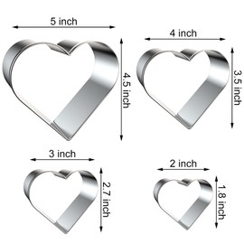 QAAQS Heart Cookie Cutter Set Large/Small/Mini - 5 Inch, 4 Inch, 3 Inch, 2 Inch - 4 Piece Valentine's Heart Shaped Cookie Cutters Shapes Biscuit Molds for Baking - Stainless Steel