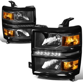 Auto Dynasty LED DRL Headlights Assembly Compatible with Chevy Silverado 1500 2014 2015, Driver and Passenger Side, Black Housing Clear Lens