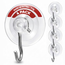 Holiday Joy Suction Cup Hooks for Shower 4Pack – Max Load 7LB Christmas Heavy Duty Suction Cup Hooks – Heavy Duty Wreath Hanger for Bathroom, Window, Towel, Shower Wall, Tile, Glass Door, Camper