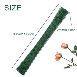 Flower Wire, Flower Stem Wire, Pack of 100, Green Stem Wire, Flower Shop Plug-In Wire, Floristry Wire for Artificial Flowers, Wedding Bouquet Decorations, Crafts, 2 mm x 30 x cm