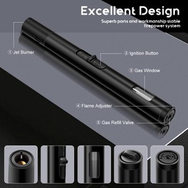 LcFun Torch Lighters 2 Pack Refillable Butane Lighter Windproof Adjustable Jet Flame Long Lighters for Candle, Grill, BBQ, Camping - Butane NOT Included
